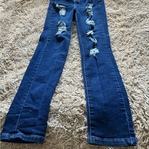 Fashion Nova Blue Distressed Flare Jeans